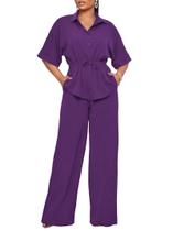 Conjunto de roupas Ekaliy, camisa e calça femininas Peplum Button Down