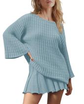 Conjunto de roupas esportivas LAMISSCHE, saia de suéter feminina de grandes dimensões, cinza, azul