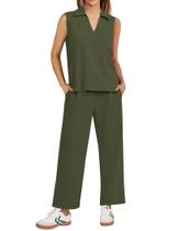 Conjunto de roupas esportivas PINSPARK para mulher, 2 peças, verde militar, pequeno