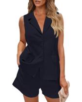 Conjunto de roupas femininas de verão de 2 peças PRETTYGARDEN, 2025, lapela, decote em V, colete com botões, conjuntos de blazer de trabalho empresarial (azul marinho, médio) Conjunto de roupas femininas de verão de 2 peças PRETTYGARDEN, 2025, lapela, decote em V, colete com botões, conjuntos de blazer de trabalho empresarial (azul marinho, médio)