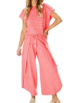 Conjunto de roupas femininas HangNifang, listrado de verão, 2 peças, vermelho, tamanho L