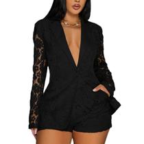 Conjunto de roupas femininas Wuitrie, 2 peças, blazer e shorts de renda Conjunto de roupas femininas Wuitrie, 2 peças, blazer e shorts de renda
