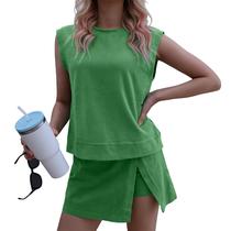 Conjunto de roupas femininas Yeokou, 2 peças de algodão lavado verde-L Conjunto de roupas femininas Yeokou, 2 peças de algodão lavado verde-L
