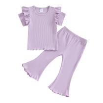 Conjunto de roupas Fernvia Toddler Baby Girl Ruffle Knit 0-5T roxo