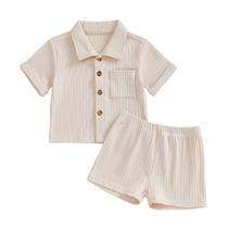 Conjunto de roupas fhutpw Baby Boy, 2 peças de camisa com botão canelado e shorts Conjunto de roupas fhutpw Baby Boy, 2 peças de camisa com botão canelado e shorts
