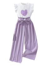Conjunto de roupas Floerns Girl's Heart Print lilás roxo 9Y