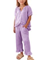 Conjunto de roupas Flygo Girls Gingham Cotton Purple (XS), 2 peças Conjunto de roupas Flygo Girls Gingham Cotton Purple (XS), 2 peças
