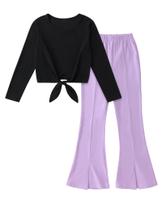 Conjunto de roupas Gaupafmb Teen Girls, camiseta preta e calça roxa