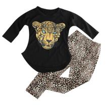 Conjunto de roupas ggudd Girl's Leopard, camiseta de mangas compridas e calças