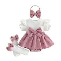 Conjunto de roupas Giraropa Newborn Baby Girl Smocked Bubble Romper Conjunto de roupas Giraropa Newborn Baby Girl Smocked Bubble Romper