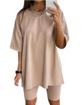 Conjunto de roupas Glamaker, camiseta e shorts casuais grandes para mulheres