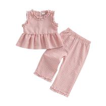 Conjunto de roupas GOOCHEER Toddler Girl Plaid Ruffle 12-18M - 4-5Y Conjunto de roupas GOOCHEER Toddler Girl Plaid Ruffle 12-18M - 4-5Y