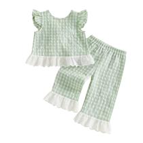 Conjunto de roupas GOOCHEER Toddler Girl Xadrez com babados sem mangas 12-18M