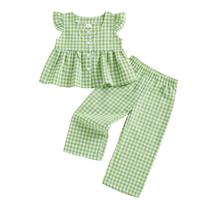Conjunto de roupas GOOCHEER Toddler Girl Xadrez com babados sem mangas Conjunto de roupas GOOCHEER Toddler Girl Xadrez com babados sem mangas