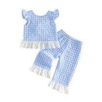 Conjunto de roupas GOOCHEER Toddler Girl Xadrez com babados sem mangas Conjunto de roupas GOOCHEER Toddler Girl Xadrez com babados sem mangas