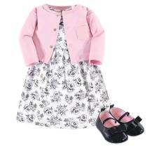 Conjunto de roupas Hudson Baby Girl, vestido de algodão com cardigã 3-6M