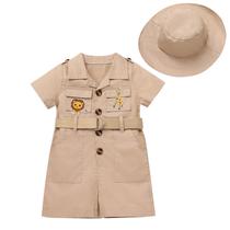 Conjunto de roupas IDOPIP Baby Girls Safari Macacão e Chapéu 18-24M Conjunto de roupas IDOPIP Baby Girls Safari Macacão e Chapéu 18-24M