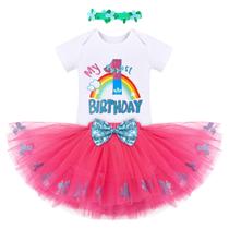 Conjunto de roupas IMEKIS Rainbow para menina, 1º aniversário, rosa choque