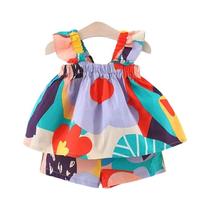 Conjunto de Roupas Infantil para Meninas - Top e Calça Suspensorios Florais Conjunto de Roupas Infantil para Meninas - Top e Calça Suspensorios Florais