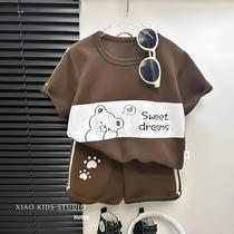 Conjunto De Roupas Infantis Para Meninos E Meninas Com Camiseta De Manga Curta E Calções Listrados