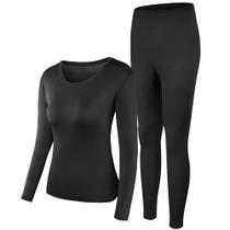 Conjunto de roupas íntimas térmicas PISIQI femininas ultramacias, pretas Conjunto de roupas íntimas térmicas PISIQI femininas ultramacias, pretas