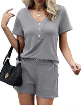 Conjunto de roupas: LOMON, moda feminina, manga curta, cinza, verão