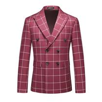 Conjunto de roupas masculino MOGU Slim Fit, xadrez, cor de vinho, trespassado Conjunto de roupas masculino MOGU Slim Fit, xadrez, cor de vinho, trespassado