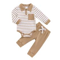 Conjunto de roupas Molgkyo Newborn Baby Boy Listrado, Macacão e Calças