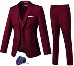 Conjunto de roupas Mrbuerly Burgundy Slim Fit Groomsmen Prom Masculino, 3 unidades