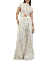 Conjunto de roupas NIFTRIRY Dressy, blusa de renda assimétrica e calças femininas