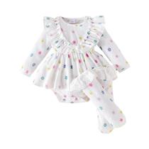 Conjunto De Roupas Para Bebê Menina Recém-Nascida 3 Peças Outono Com Mangas Longas, Meias E Faixas