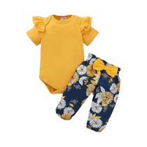 Conjunto De Roupas Para Bebê Menina Recém-Nascida, Body De Manga Curta, Calças Florais, Faixa De Conjunto De Roupas Para Bebê Menina Recém-Nascida, Body De Manga Curta, Calças Florais, Faixa De