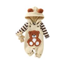 Conjunto De Roupas Para Bebê Menino 2 Peças, Moletom Listrado De Manga Longa Com Bordado De Urso E