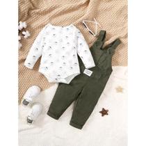 Conjunto De Roupas Para Bebê Menino E Menina 2 Peças Com Estampa De Urso, Macacão Verde Para Outono Conjunto De Roupas Para Bebê Menino E Menina 2 Peças Com Estampa De Urso, Macacão Verde Para Outono