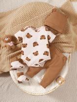 Conjunto De Roupas Para Bebê Menino Recém-Nascido 0-9 Meses Macacão Com Estampa De Urso Calças Conjunto De Roupas Para Bebê Menino Recém-Nascido 0-9 Meses Macacão Com Estampa De Urso Calças
