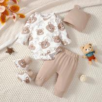 Conjunto De Roupas Para Bebê Menino Recém-Nascido 0-9 Meses Macacão Com Estampa De Urso Calças