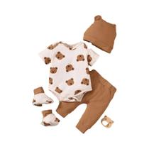 Conjunto de Roupas para Bebê Recém-Nascido (0-9 Meses) - Macacão e Calças com Estampa de Urso