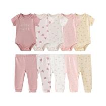 Conjunto De Roupas Para Bebê Unissex 10 Peças Bodysuits E Calças Macias Para Recém-Nascidos Presente