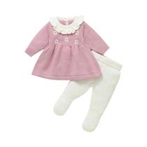Conjunto De Roupas Para Bebês Meninas Em Tricô Floral Rosa, Vestido, Blusas E Leggings, Roupa Para