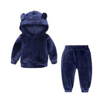 Conjunto De Roupas Para Bebês Meninos E Meninas Com Capuz De Veludo, Jaqueta, Calças E Agasalho Para