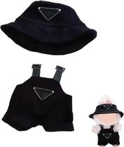 Conjunto de roupas para boneca Labubu de 17 cm com chapéu e macacão preto
