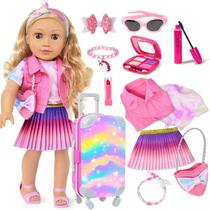 Conjunto de roupas para bonecas e acessórios de maquiagem ZQDOLL de 18 polegadas Conjunto de roupas para bonecas e acessórios de maquiagem ZQDOLL de 18 polegadas