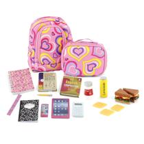 Conjunto de roupas para bonecas Emily Rose de 18 polegadas com mochila e lancheira