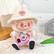 Conjunto de roupas para bonecas Labubu de 17 cm com chapéu, câmera, óculos e sapatos Conjunto de roupas para bonecas Labubu de 17 cm com chapéu, câmera, óculos e sapatos