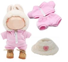 Conjunto de roupas para bonecas labubu Fashion de 3 peças com chapéu e casaco Conjunto de roupas para bonecas labubu Fashion de 3 peças com chapéu e casaco