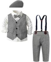 Conjunto de roupas para menino SANGTREE: camisa social, colete, calça, chapéu Conjunto de roupas para menino SANGTREE: camisa social, colete, calça, chapéu