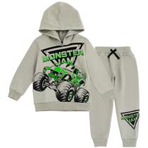 Conjunto de roupas para meninos, moletom com capuz e calças de corrida Monster Jam