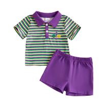 Conjunto De Roupas Para Meninos Pequenos Com Camisa De Manga Curta E Calções Listrados Roxos Para O