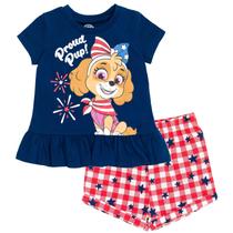 Conjunto de roupas Paw Patrol Skye, 4 de julho, camiseta e shorts de sarja