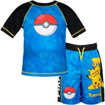 Conjunto de roupas Pokémon Pikachu Big Boys Rash Guard and Swim Trunks azul 10-12 Conjunto de roupas Pokémon Pikachu Big Boys Rash Guard and Swim Trunks azul 10-12